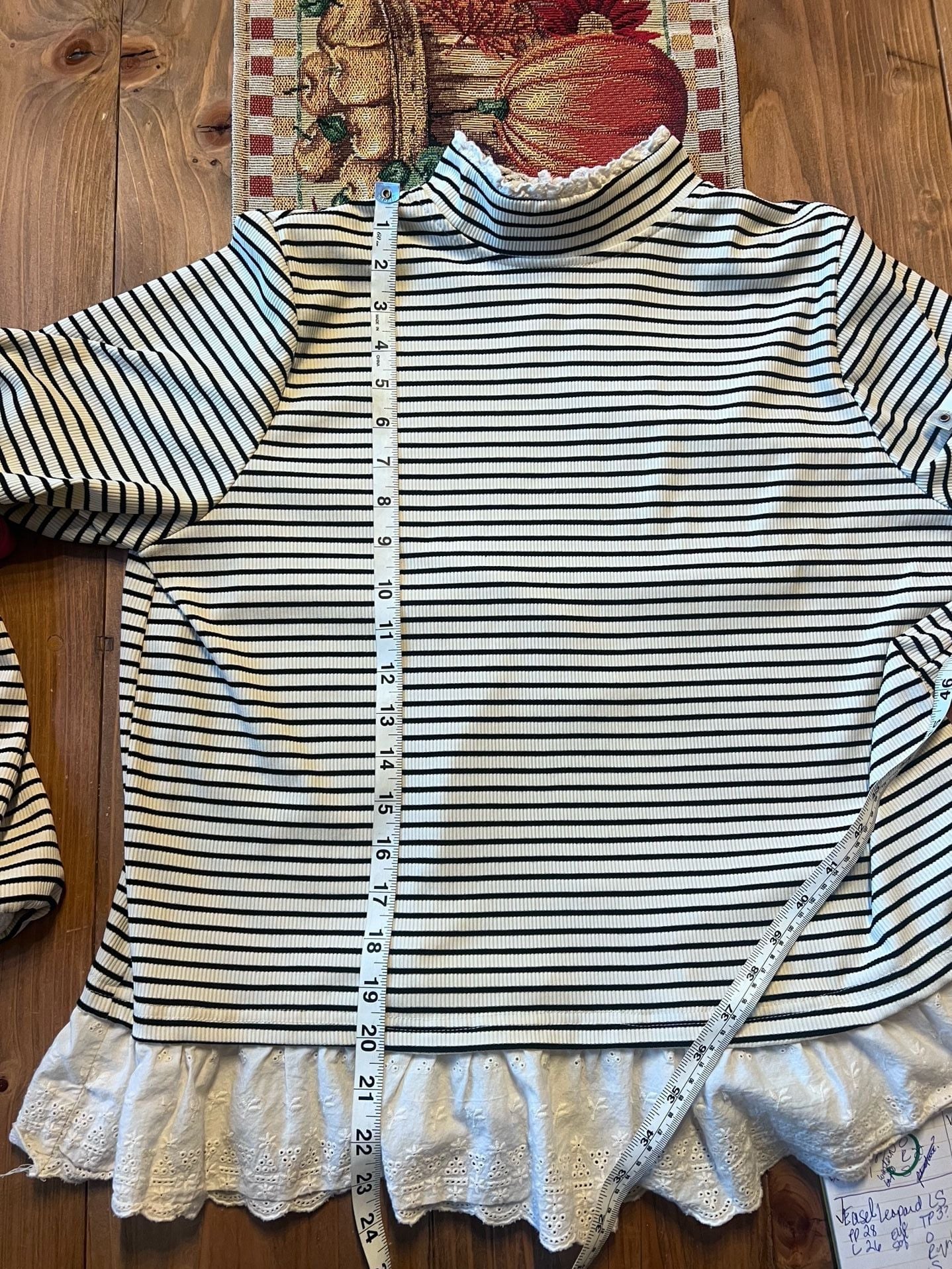 Friful Black White Striped Long Sleeve Top Size L Ruffled Hem 6