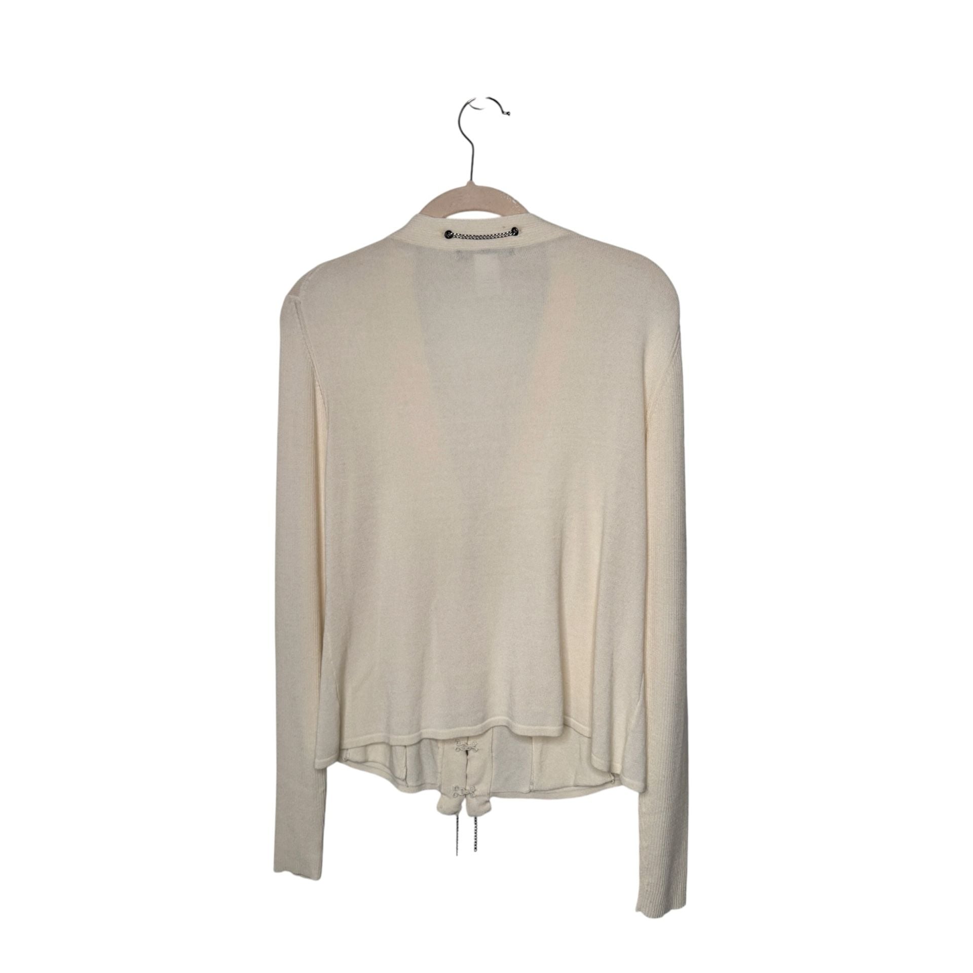 Nanette Lepore Cream Chain Trim Cardigan Size L 3