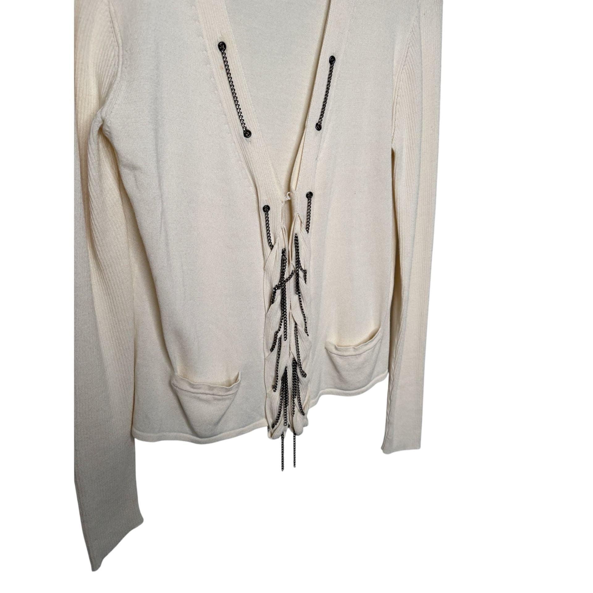 Nanette Lepore Cream Chain Trim Cardigan Size L 6