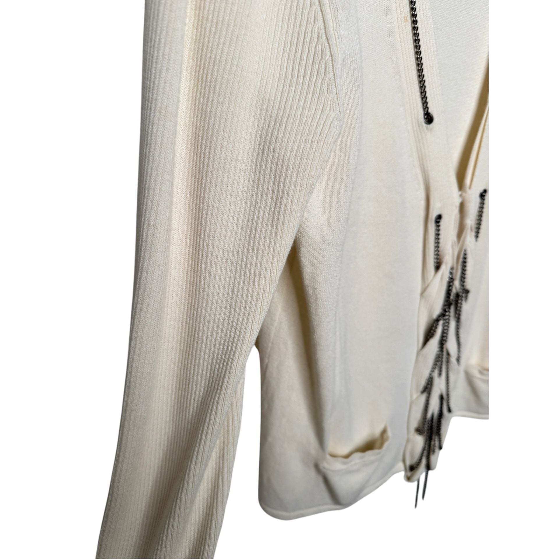 Nanette Lepore Cream Chain Trim Cardigan Size L 7