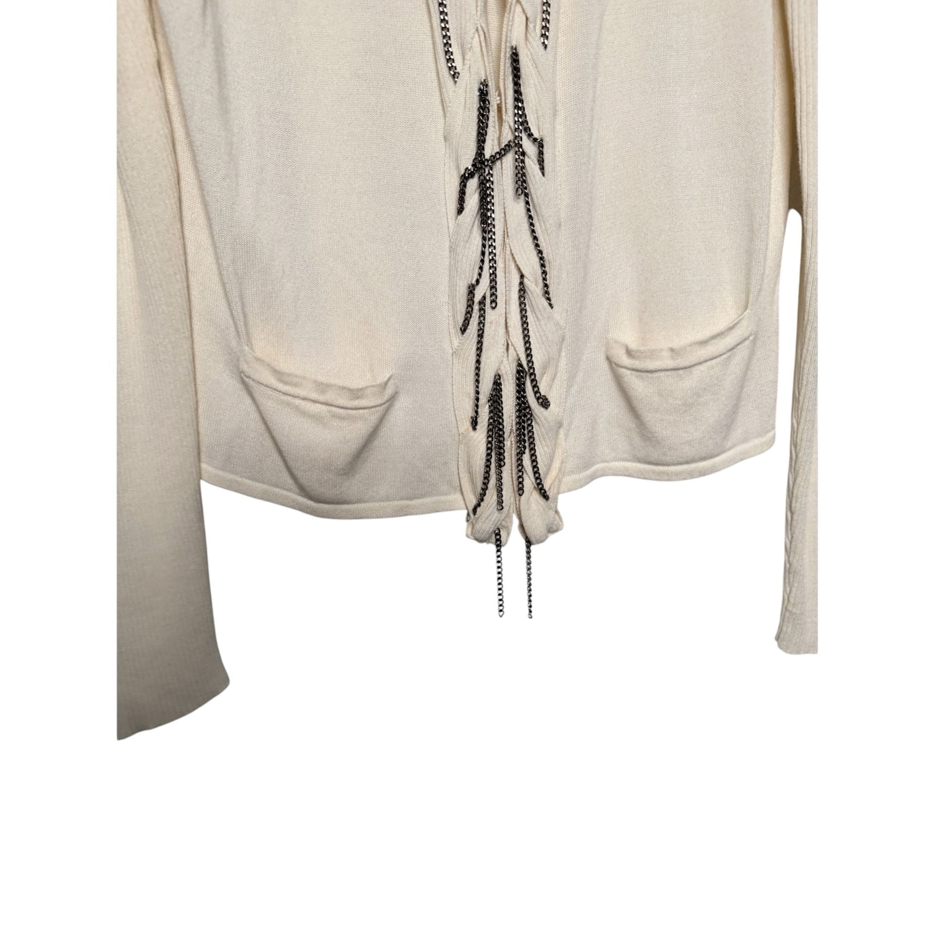 Nanette Lepore Cream Chain Trim Cardigan Size L 8