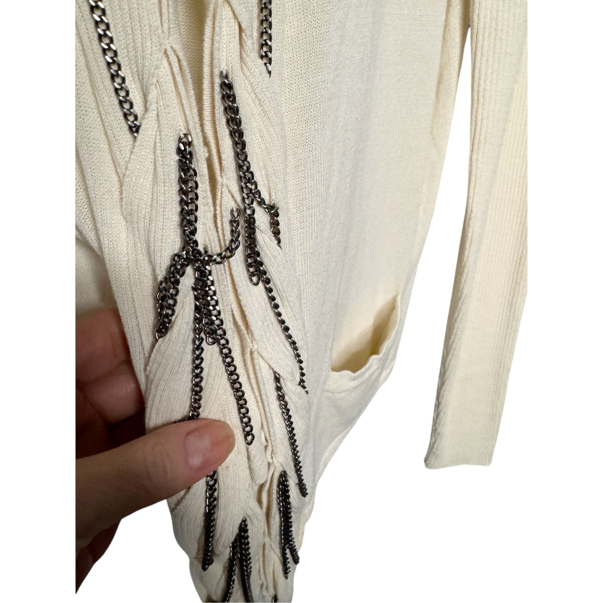 Nanette Lepore Cream Chain Trim Cardigan Size L 10