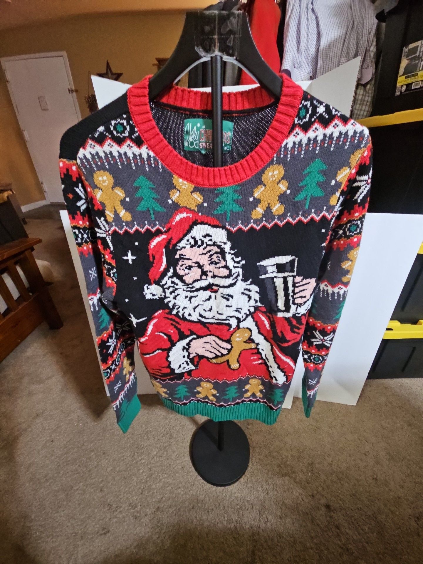 Ugly Christmas Sweater Santa Size M Black Holiday Novelty 2