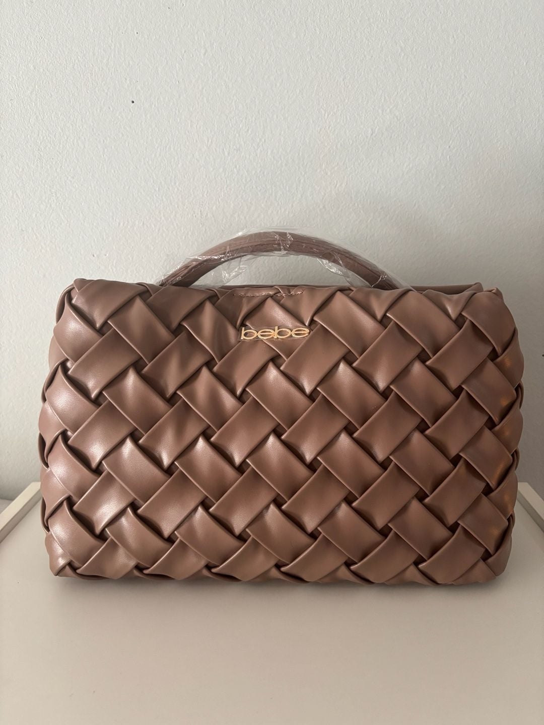 bebe Woven Faux Leather Handbag Brown 2