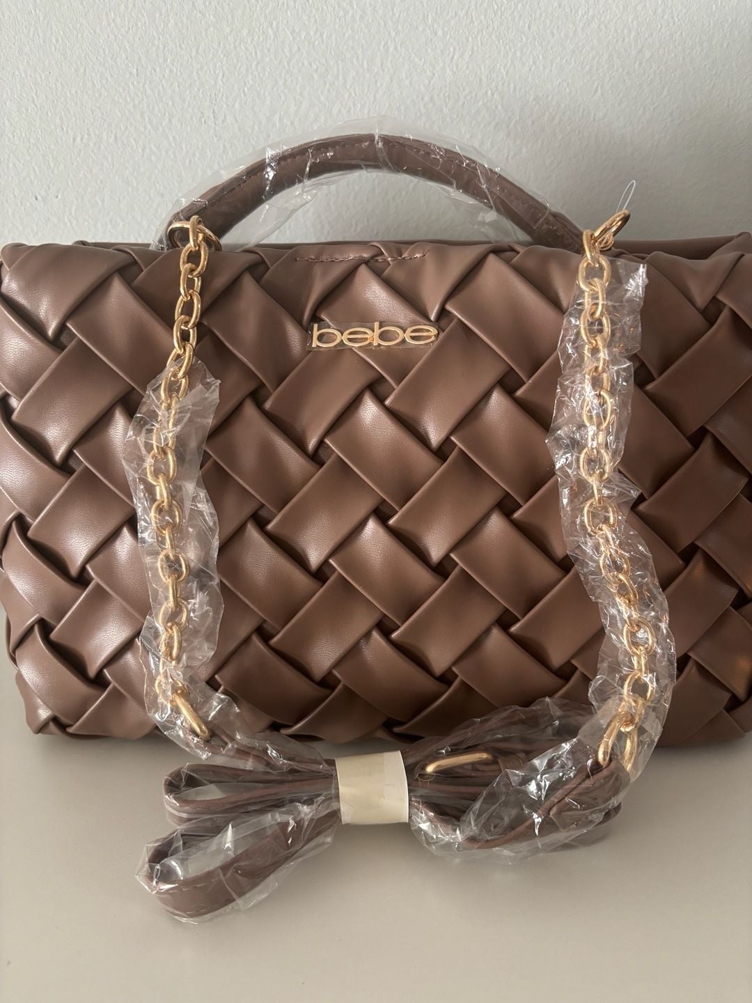 bebe Woven Faux Leather Handbag Brown 8
