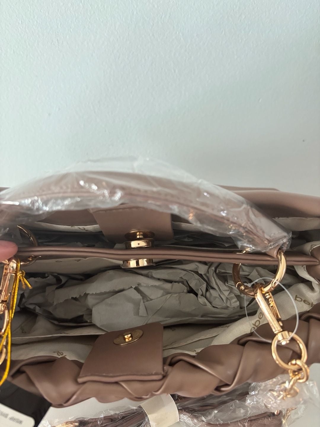 bebe Woven Faux Leather Handbag Brown 9