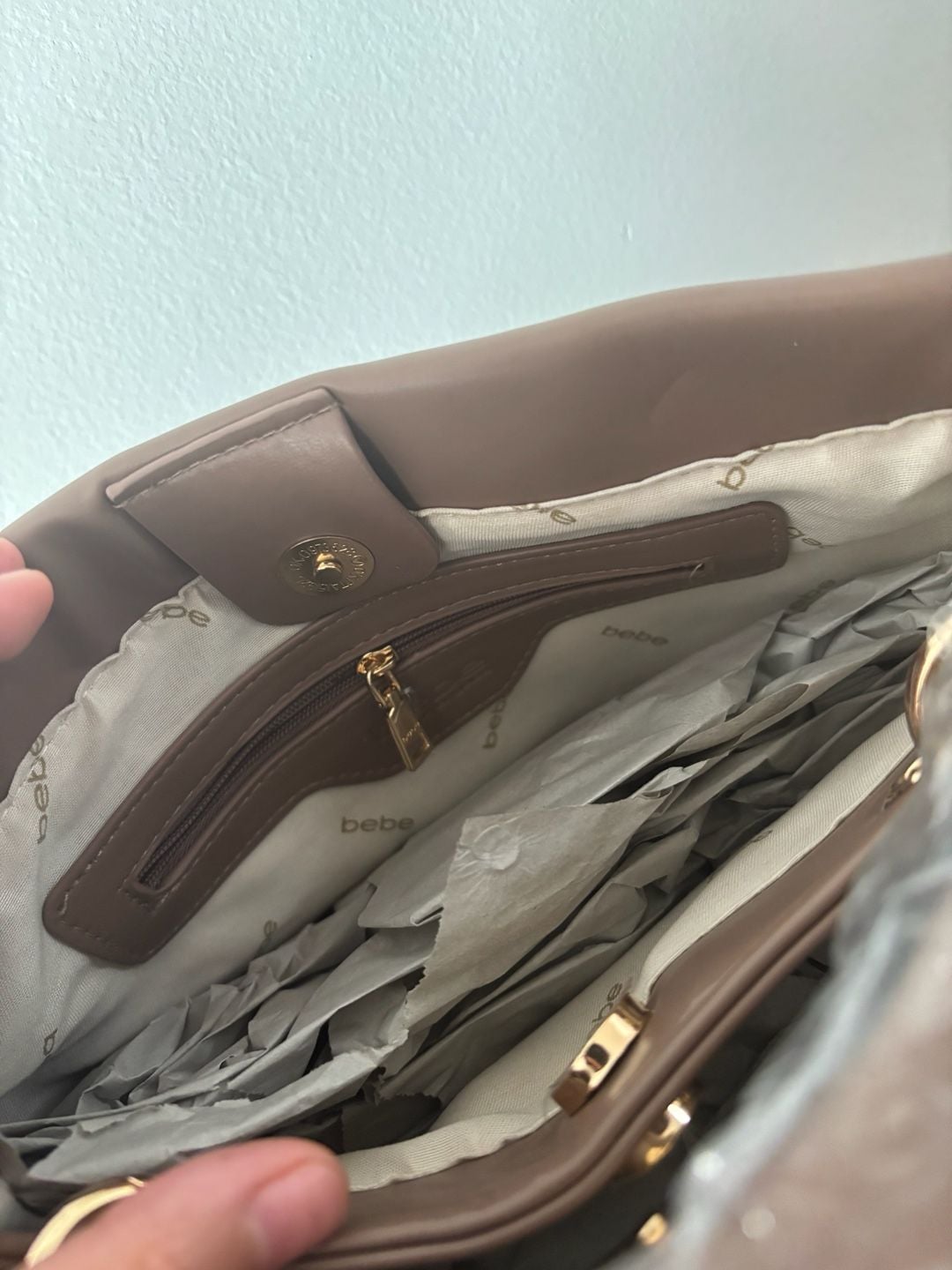 bebe Woven Faux Leather Handbag Brown 10