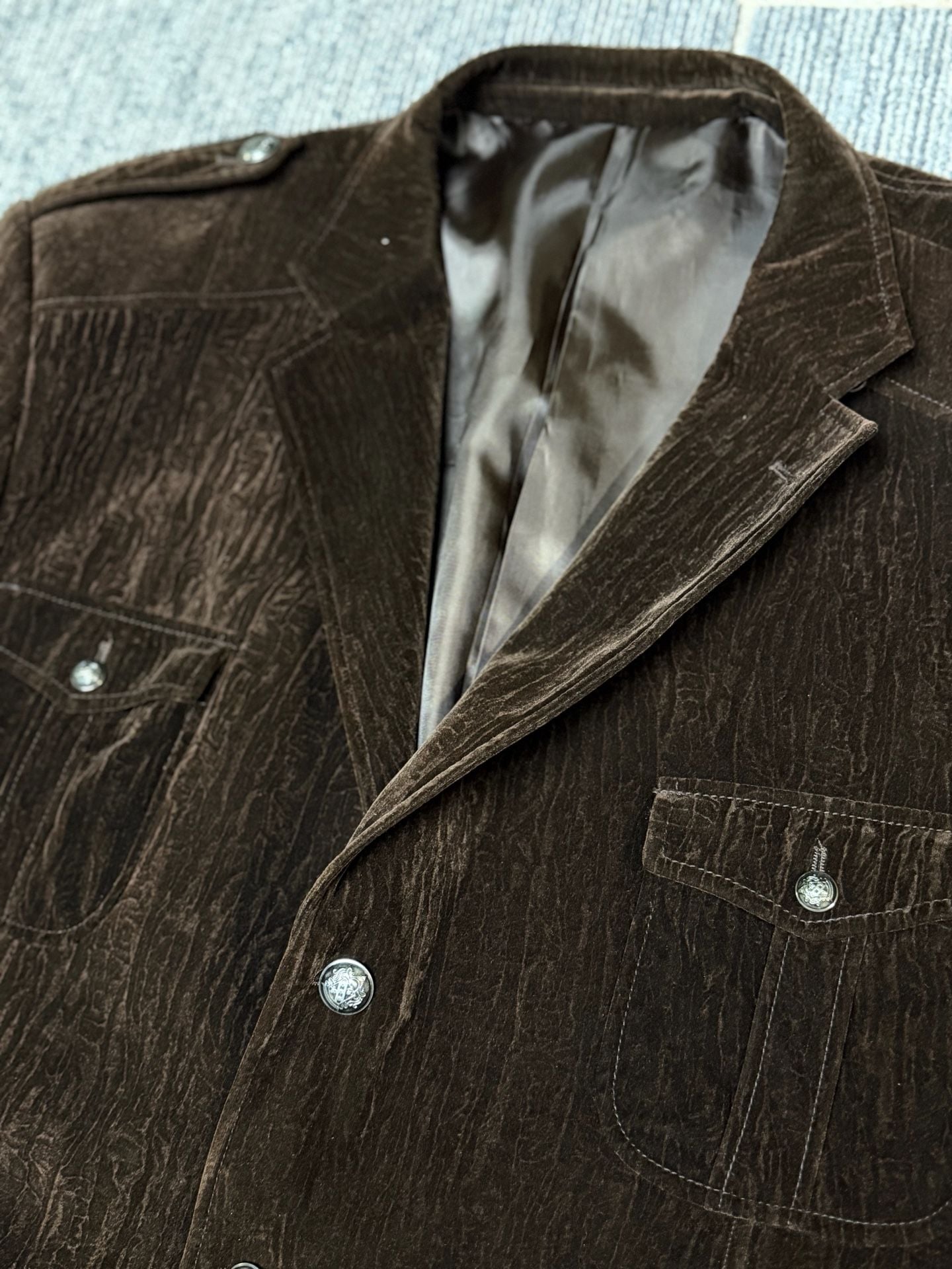 Inserch men’s Velveteen Suede Military Blazer, Brown, 4XL 3