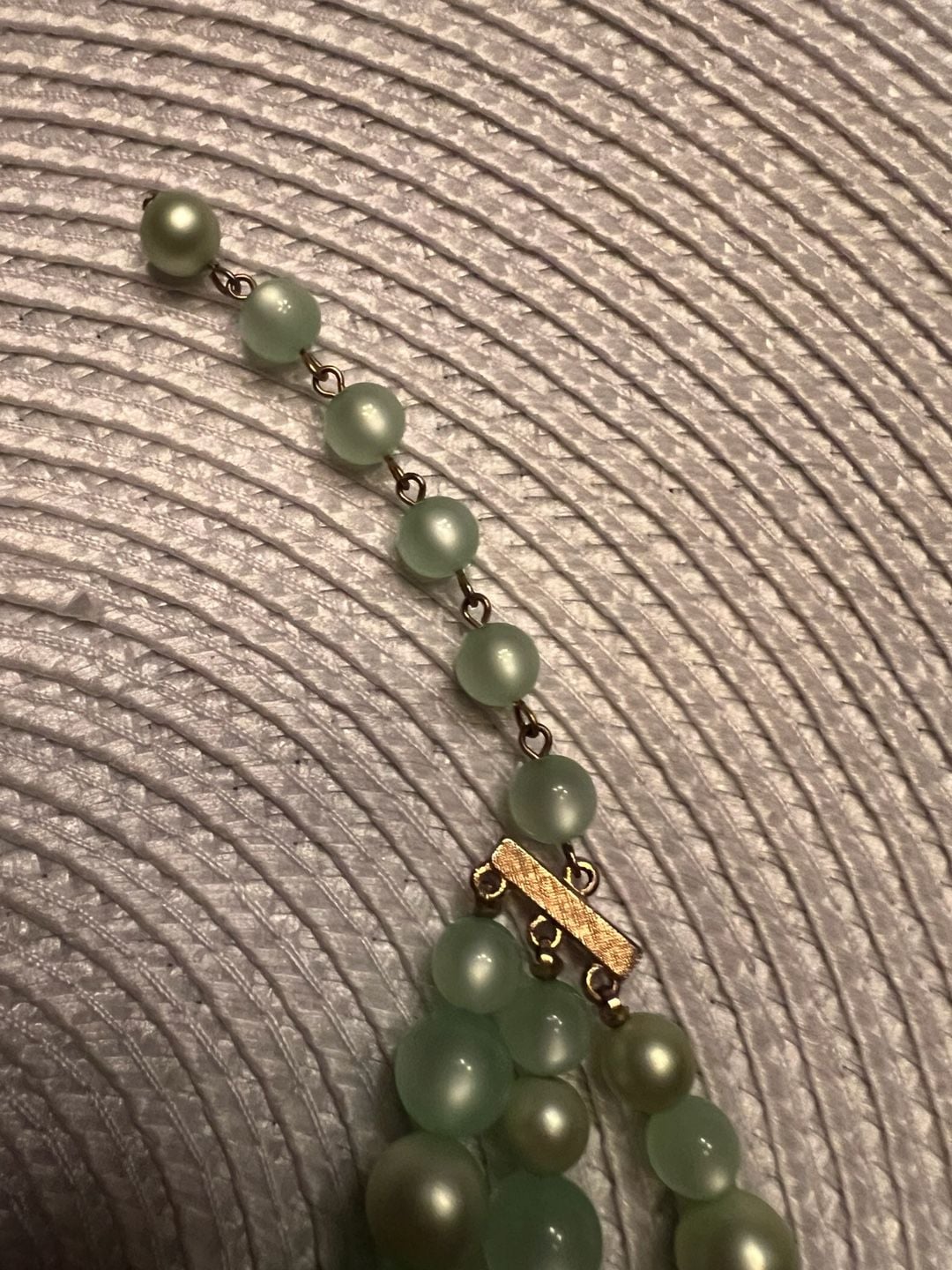 Coro Vintage Triple Strand Green Art Glass Bead Necklace 3