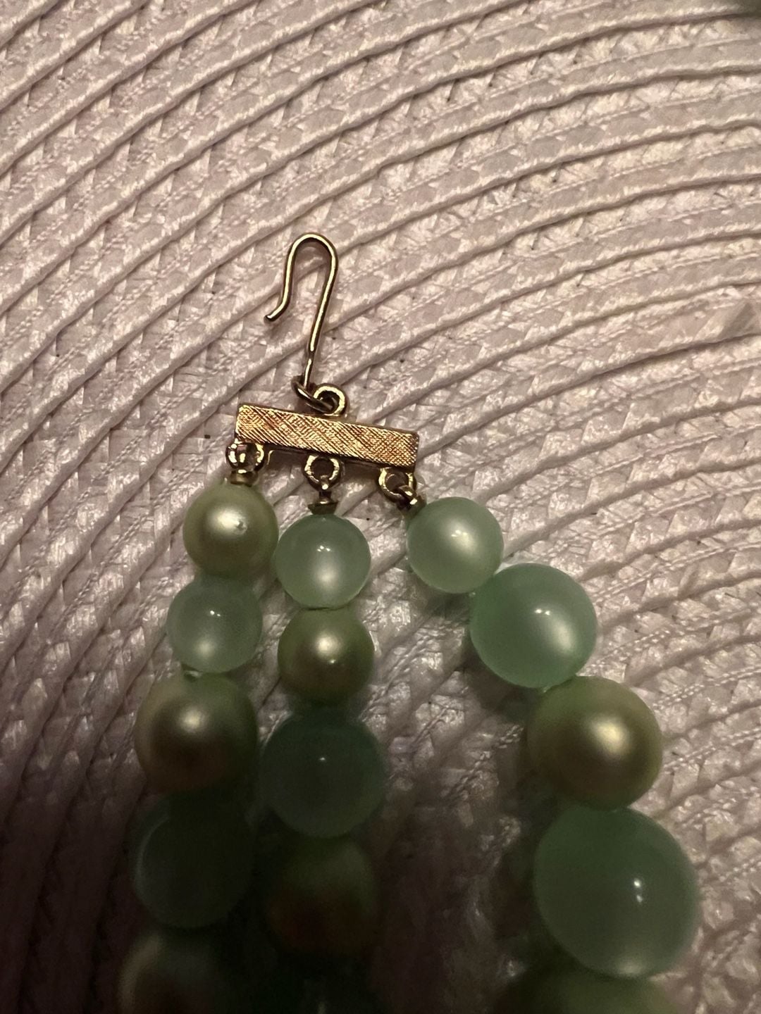 Coro Vintage Triple Strand Green Art Glass Bead Necklace 4