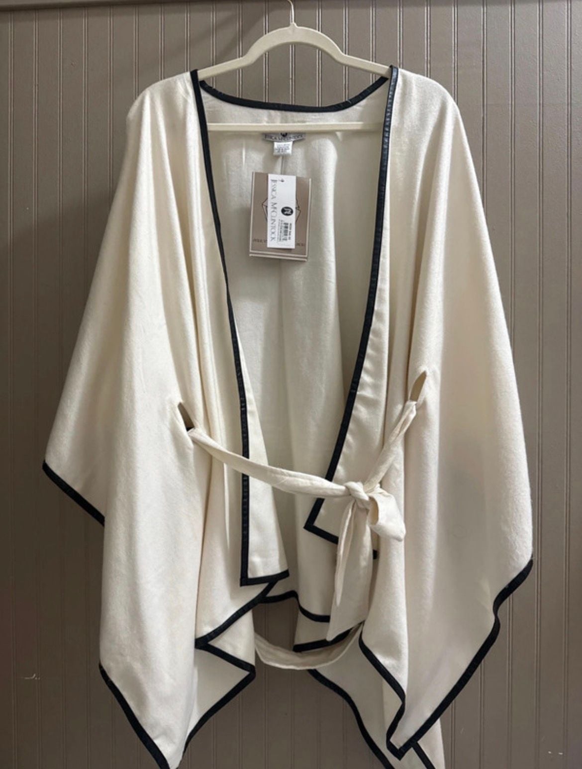 Jessica McClintock Belted Ruana Wrap Cape Black Camel New with Tags 2