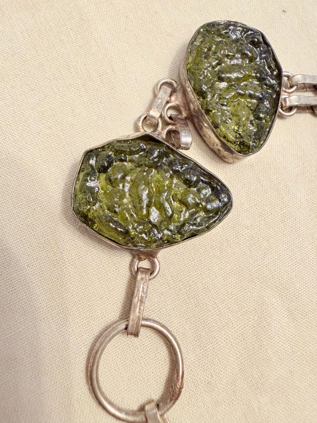 Handmade Sterling Silver 925 Moldavite Gemstone Link Bracelet 3