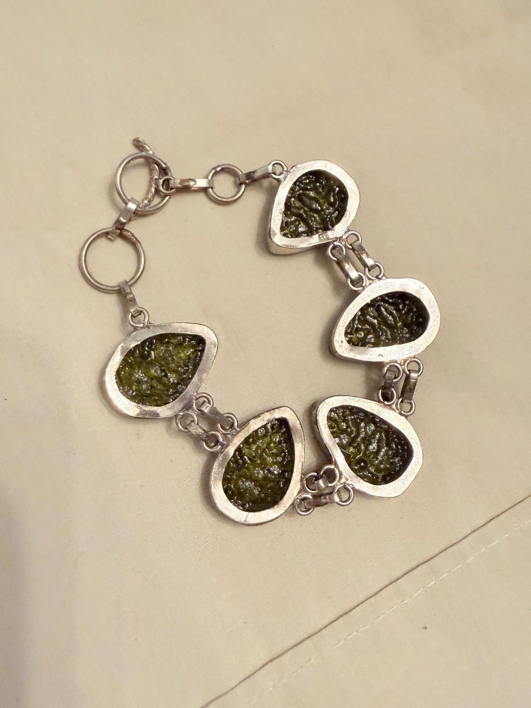 Handmade Sterling Silver 925 Moldavite Gemstone Link Bracelet 5