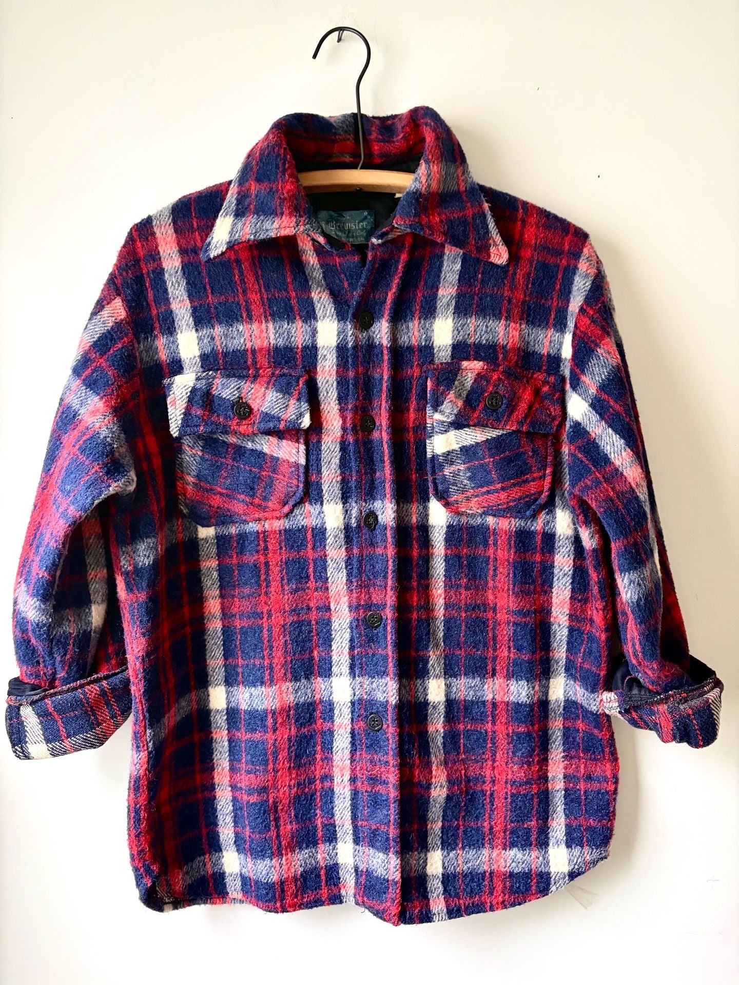 1970s Wool Plaid Shirt Jacket Red Blue Brewster 2