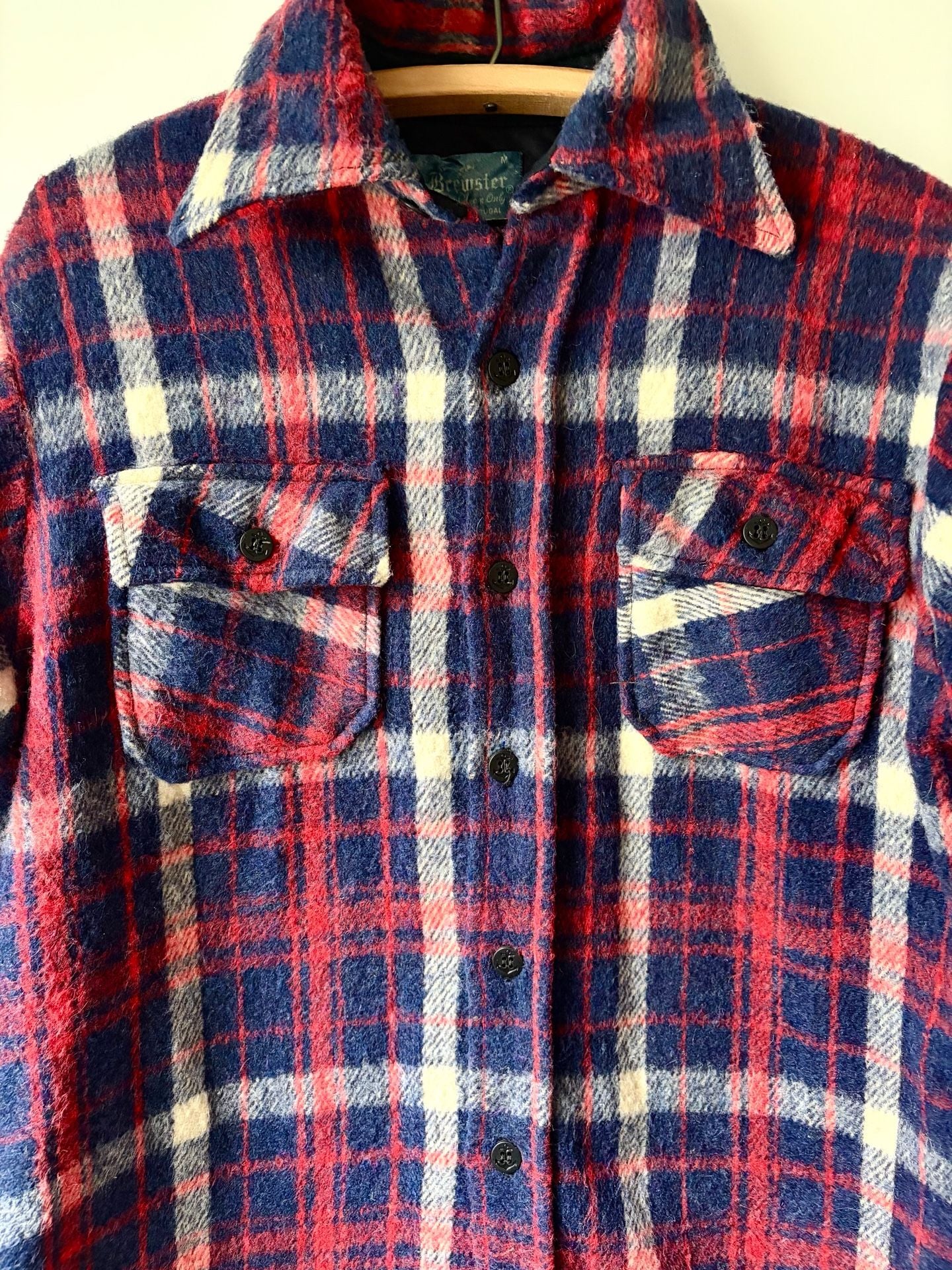 1970s Wool Plaid Shirt Jacket Red Blue Brewster 3