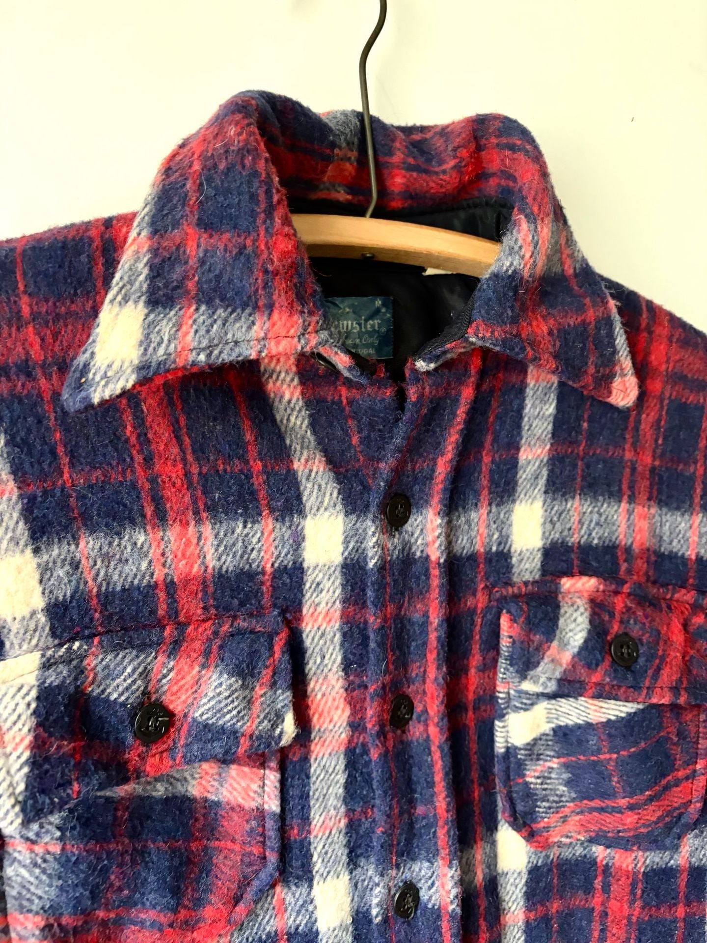 1970s Wool Plaid Shirt Jacket Red Blue Brewster 4
