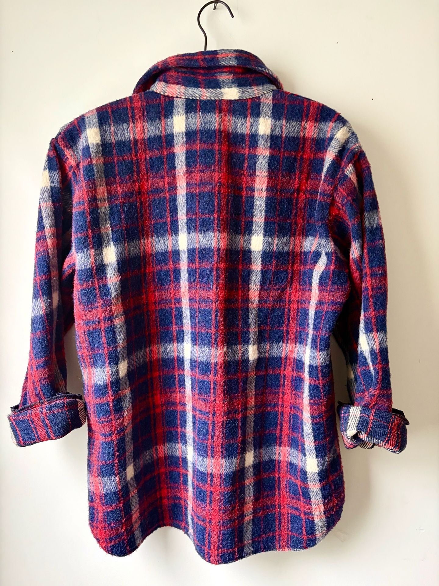 1970s Wool Plaid Shirt Jacket Red Blue Brewster 5