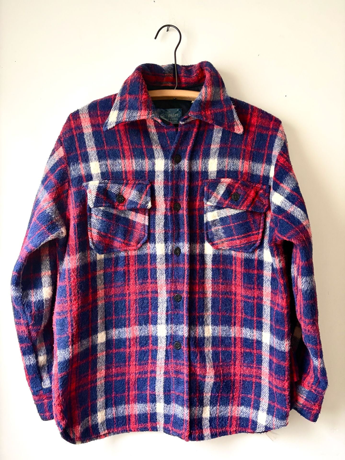 1970s Wool Plaid Shirt Jacket Red Blue Brewster 10