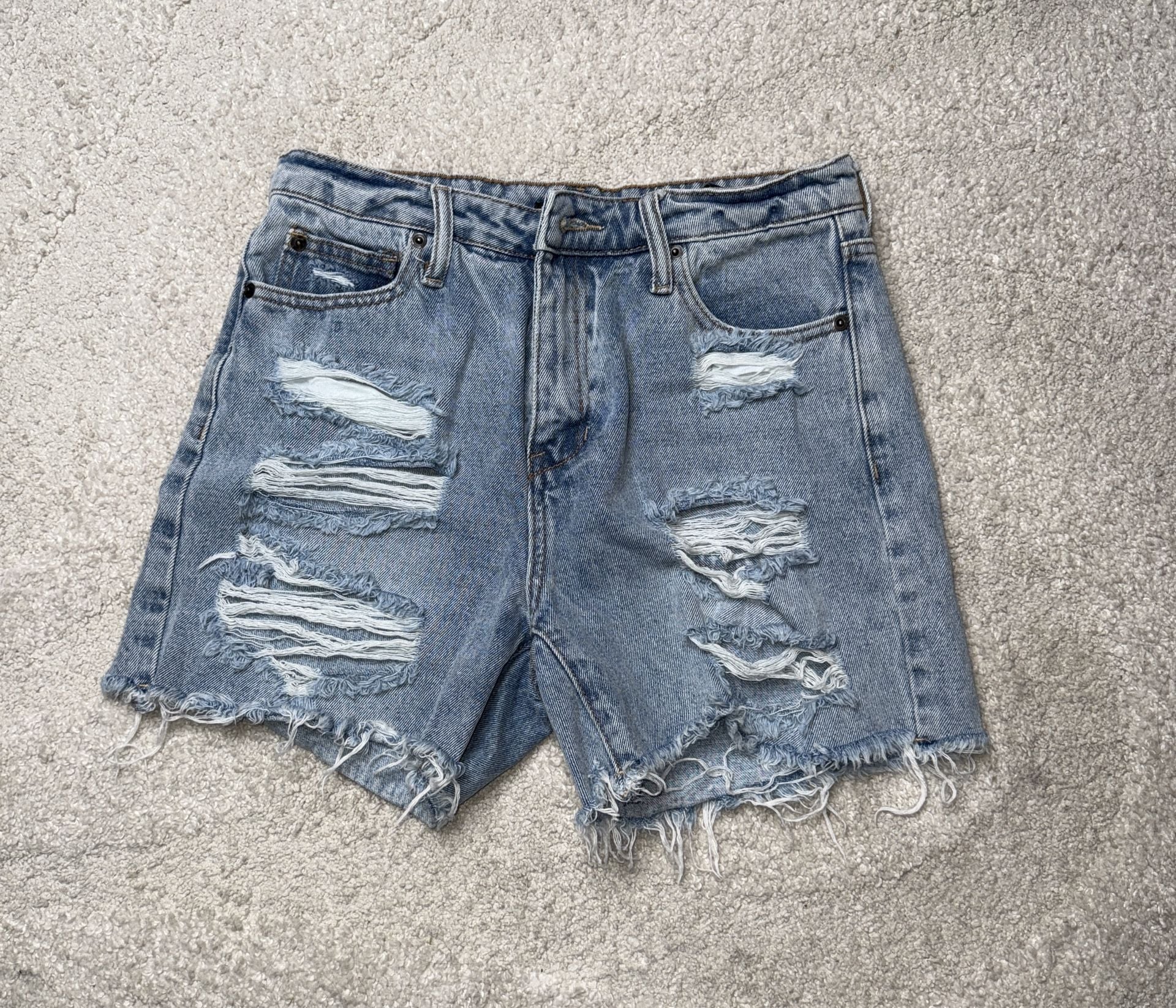Fashion Nova Distressed Denim Shorts Size 5/27 Blue Raw Hem 2
