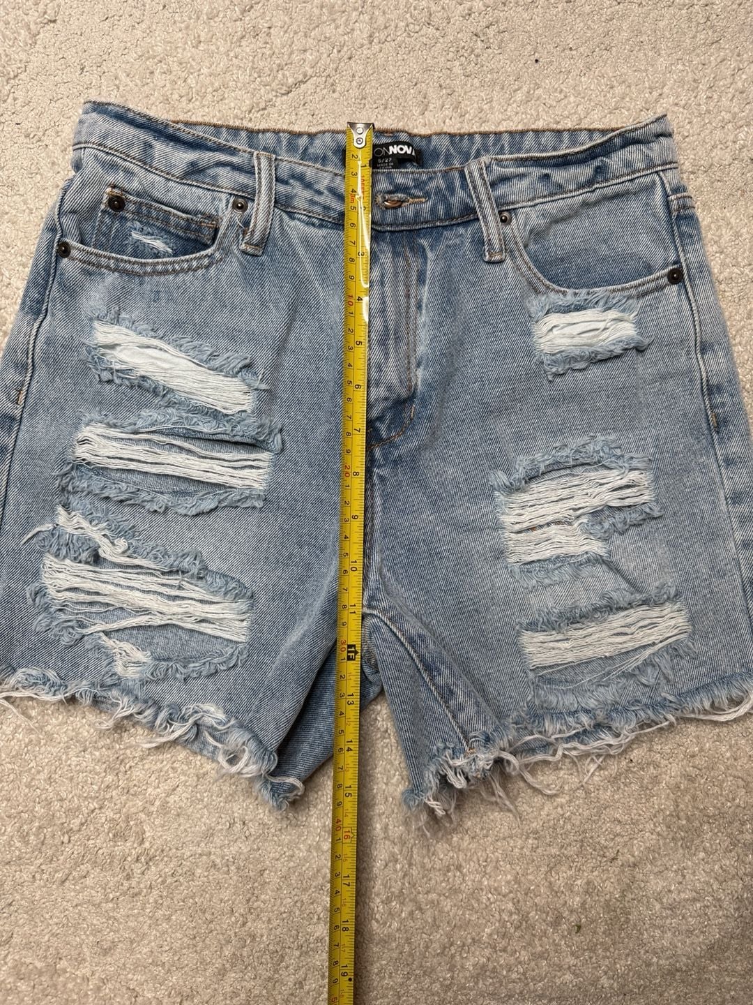 Fashion Nova Distressed Denim Shorts Size 5/27 Blue Raw Hem 3