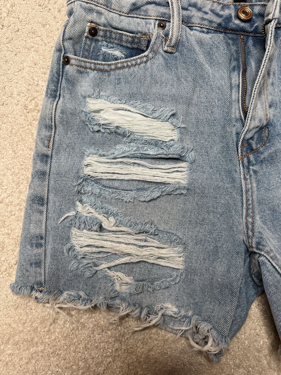 Fashion Nova Distressed Denim Shorts Size 5/27 Blue Raw Hem 6