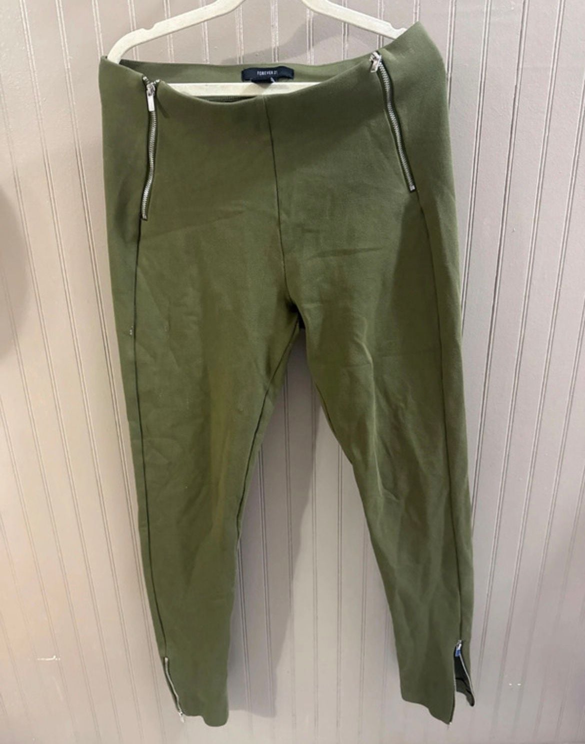 Forever 21 Leggings Size M Olive Green Ankle Zippers 2