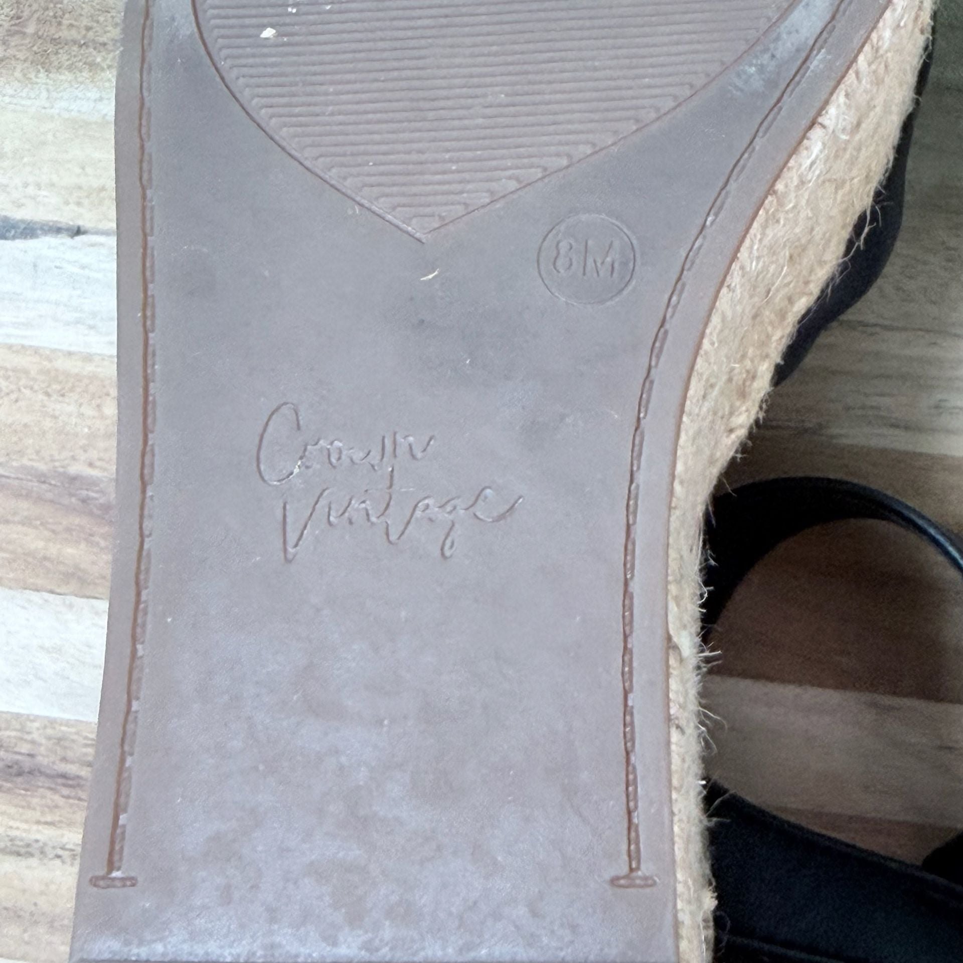 Crown Vintage Espadrille Wedge Sandals Black Leather 5