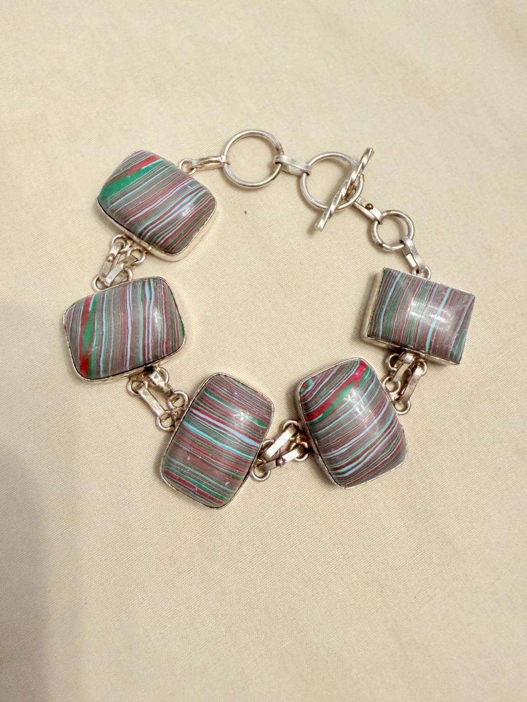 Sterling Silver Fordite Link Bracelet 925 2