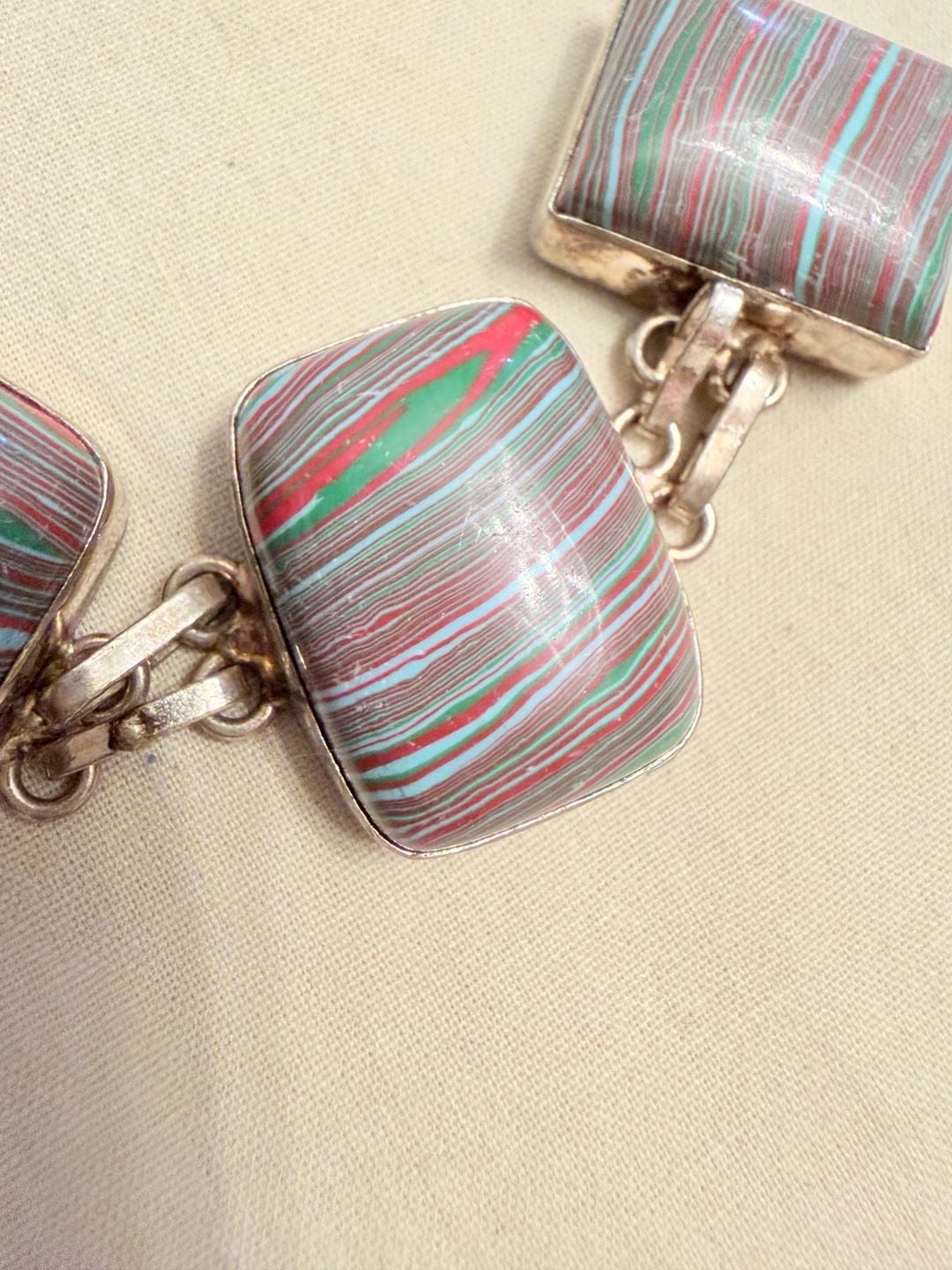 Sterling Silver Fordite Link Bracelet 925 3