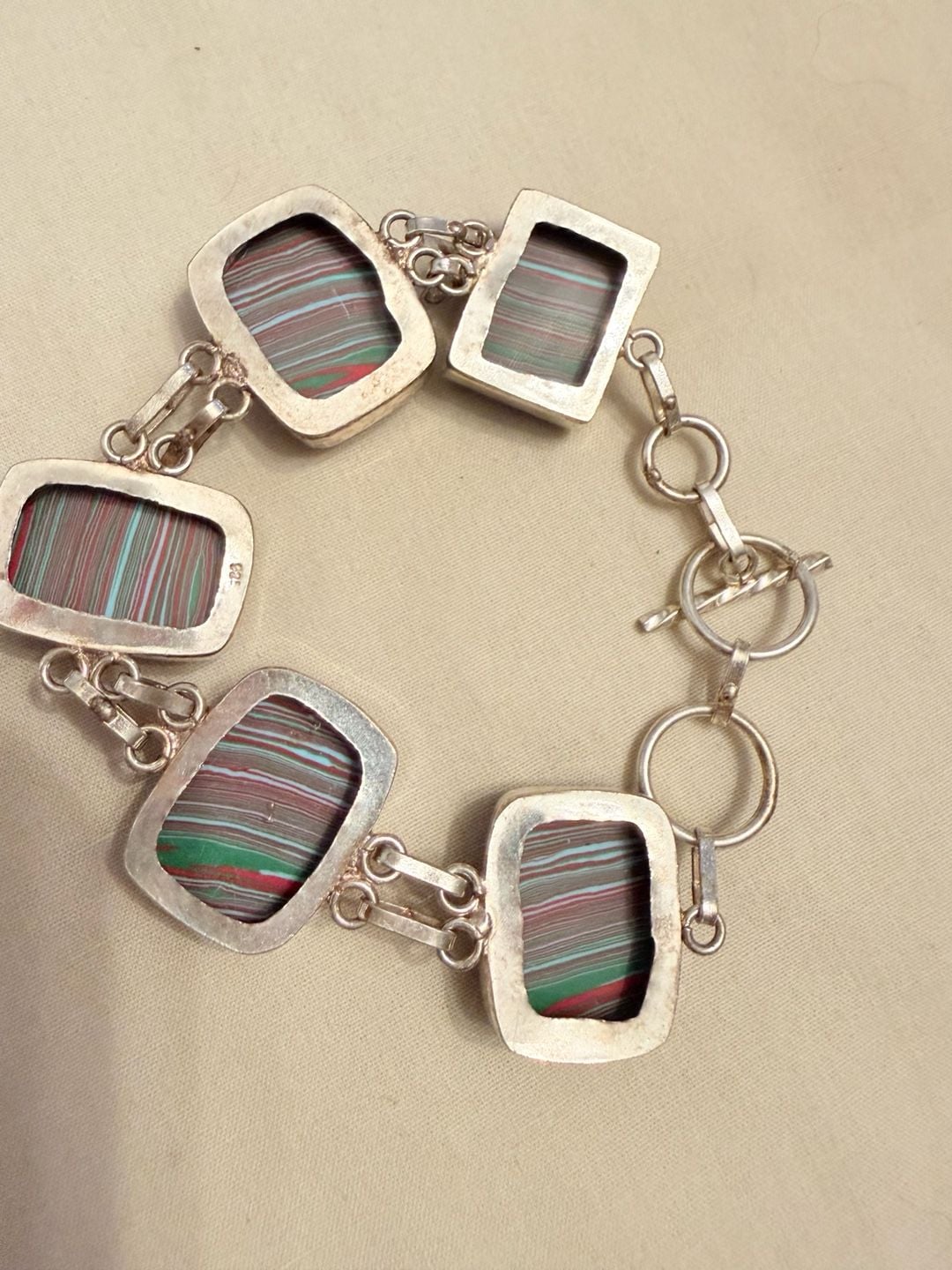 Sterling Silver Fordite Link Bracelet 925 4
