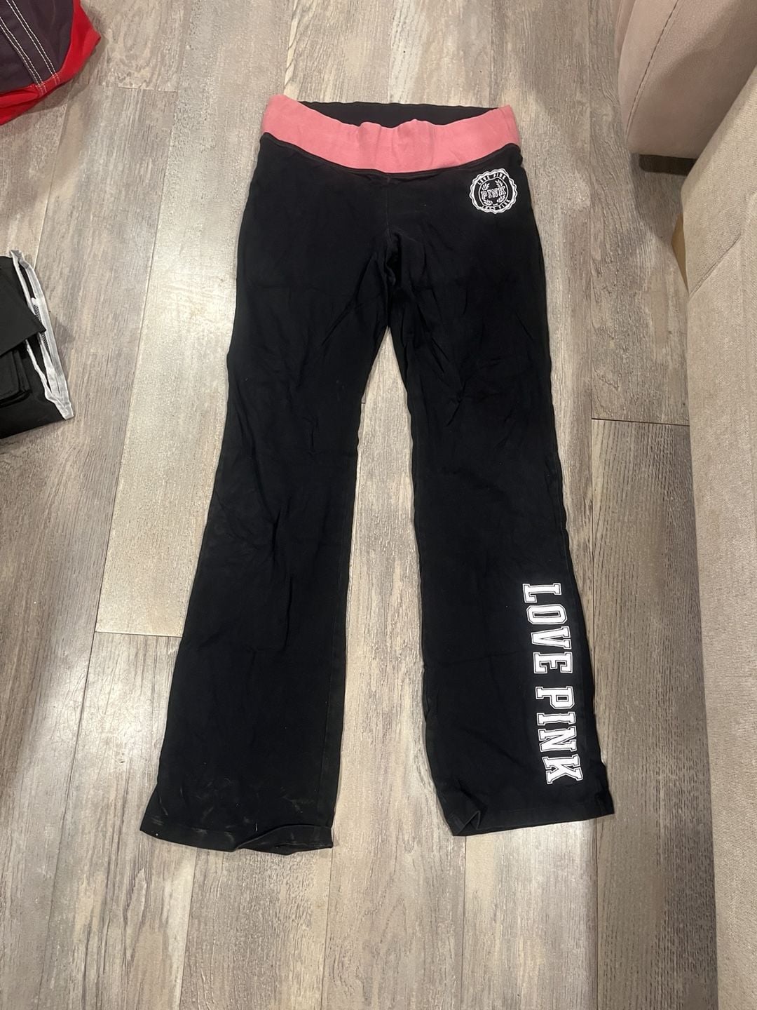 Y2K Pink Victoria's Secret Yoga Pants Size L Black Pink Waistband 2