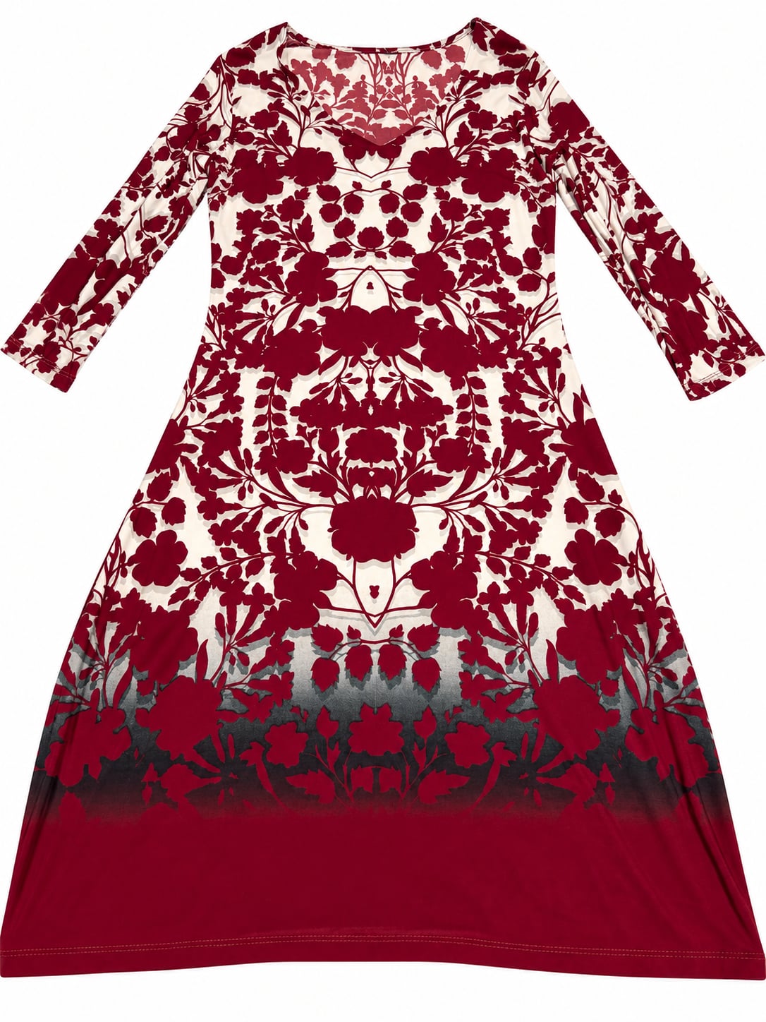 Unbranded Floral Long Sleeve Midi Dress Red White Size Unknown 2