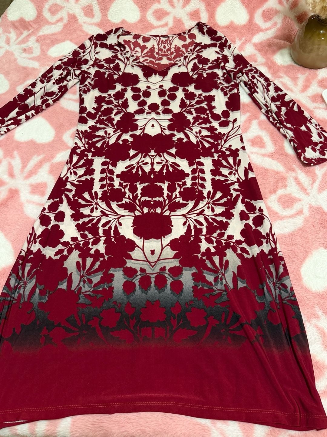 Unbranded Floral Long Sleeve Midi Dress Red White Size Unknown 3