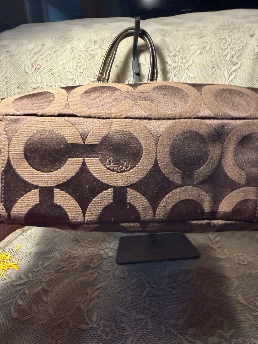 LUP 10 Coach Signature C Tote Bag Brown Canvas Pink Lining 4