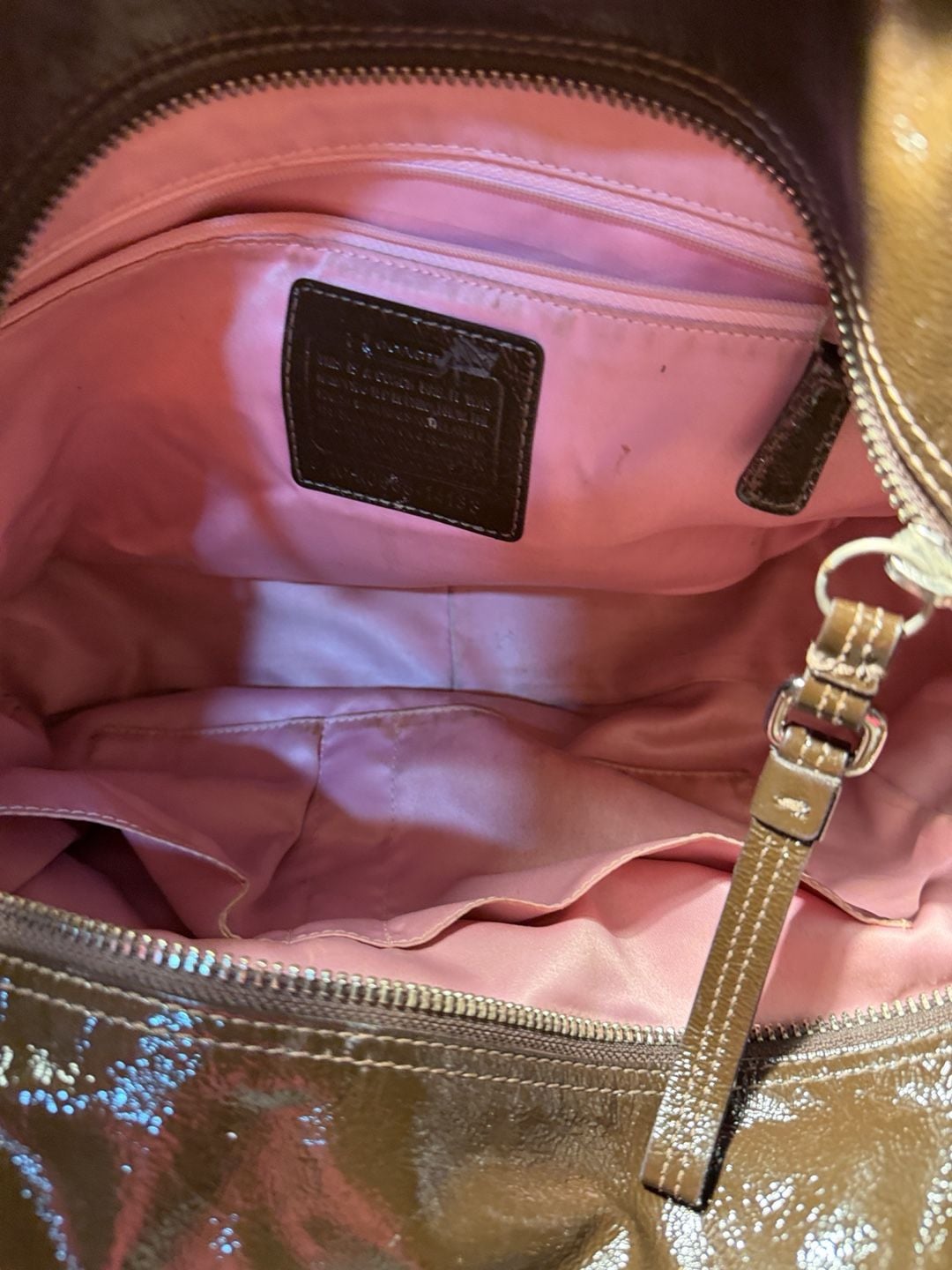 LUP 10 Coach Signature C Tote Bag Brown Canvas Pink Lining 5