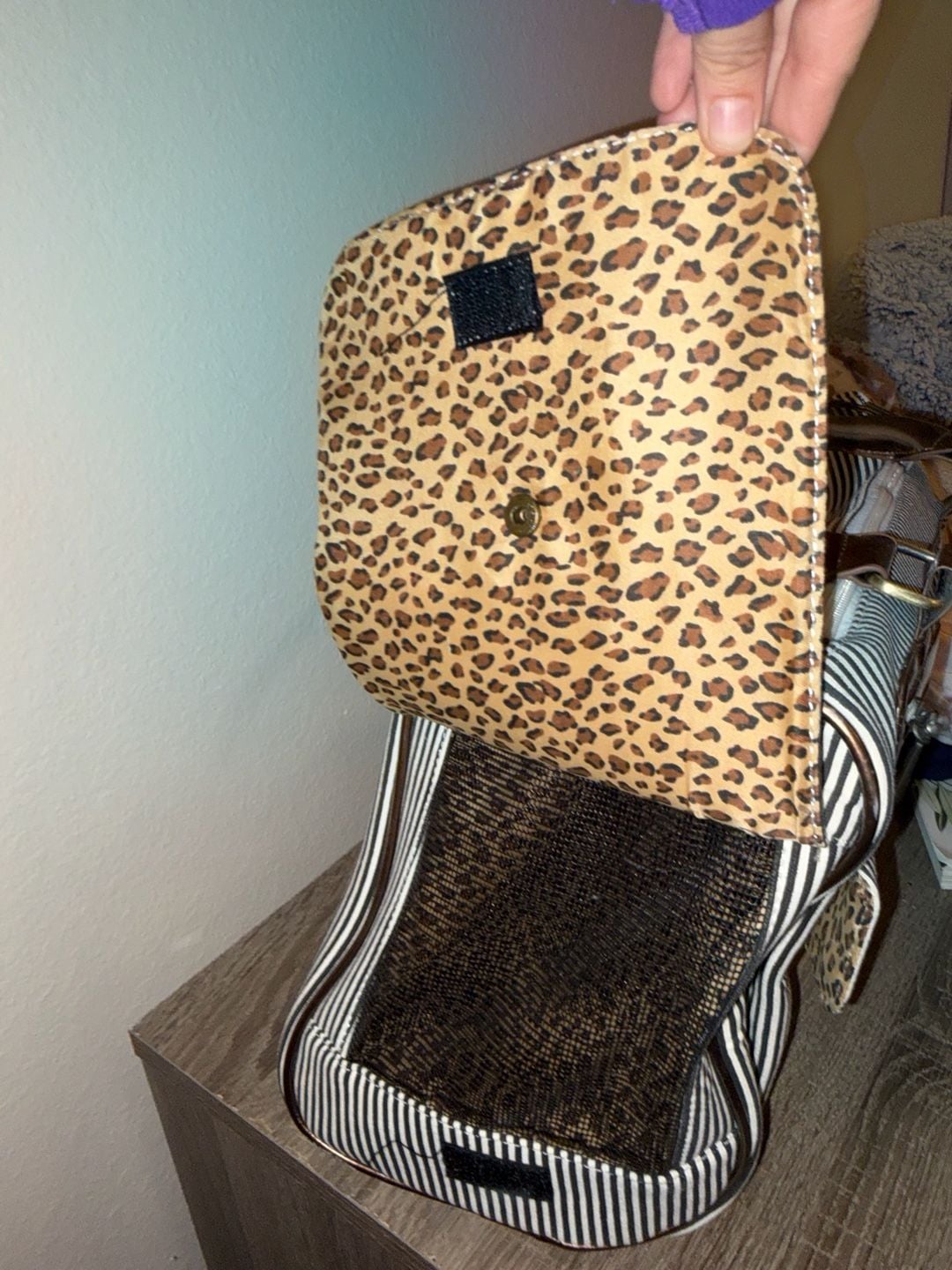 Kenox Striped Pet Carrier Handbag Leopard Print Lining 4