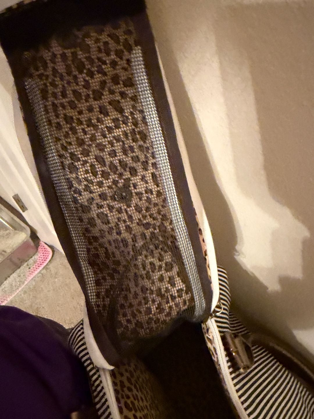Kenox Striped Pet Carrier Handbag Leopard Print Lining 8