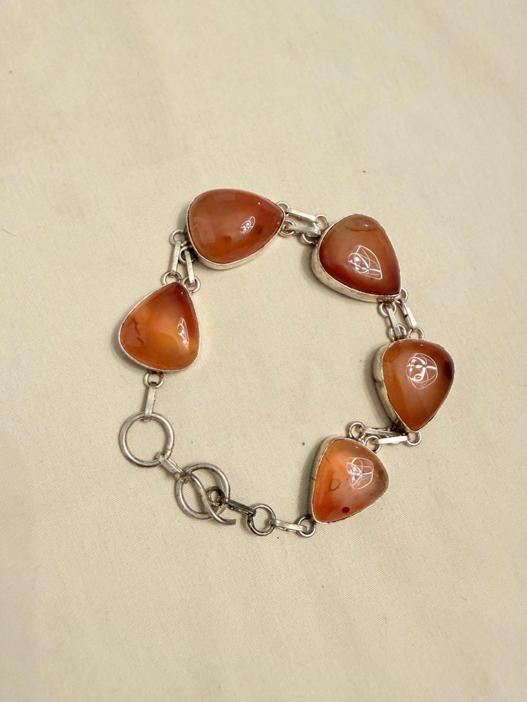 Artisan Sterling Silver Carnelian Teardrop Link Bracelet 925 2