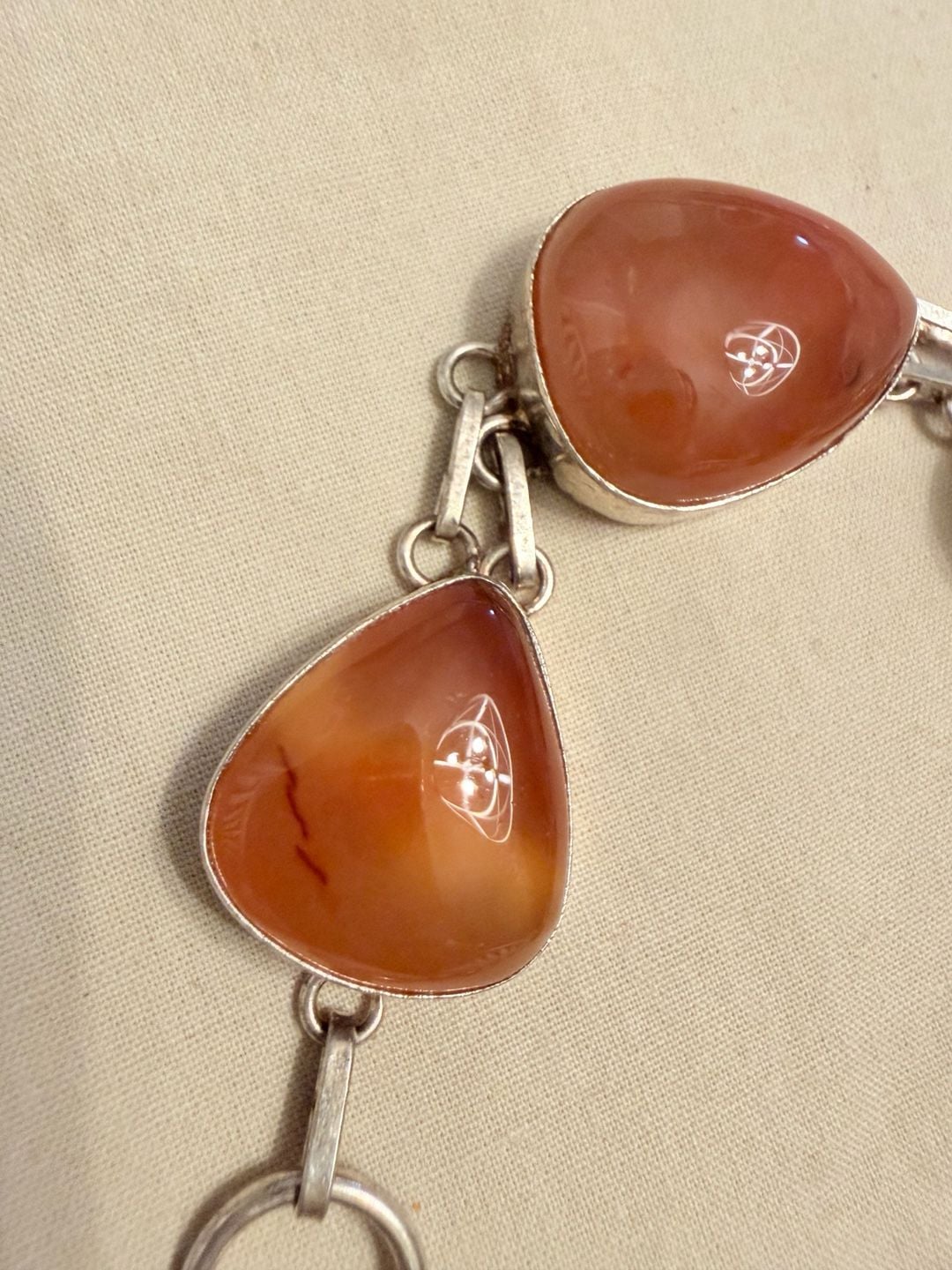 Artisan Sterling Silver Carnelian Teardrop Link Bracelet 925 3