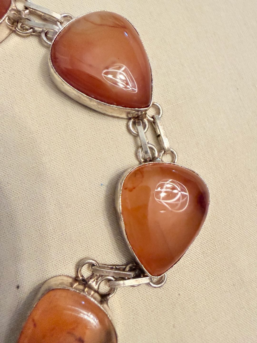 Artisan Sterling Silver Carnelian Teardrop Link Bracelet 925 4