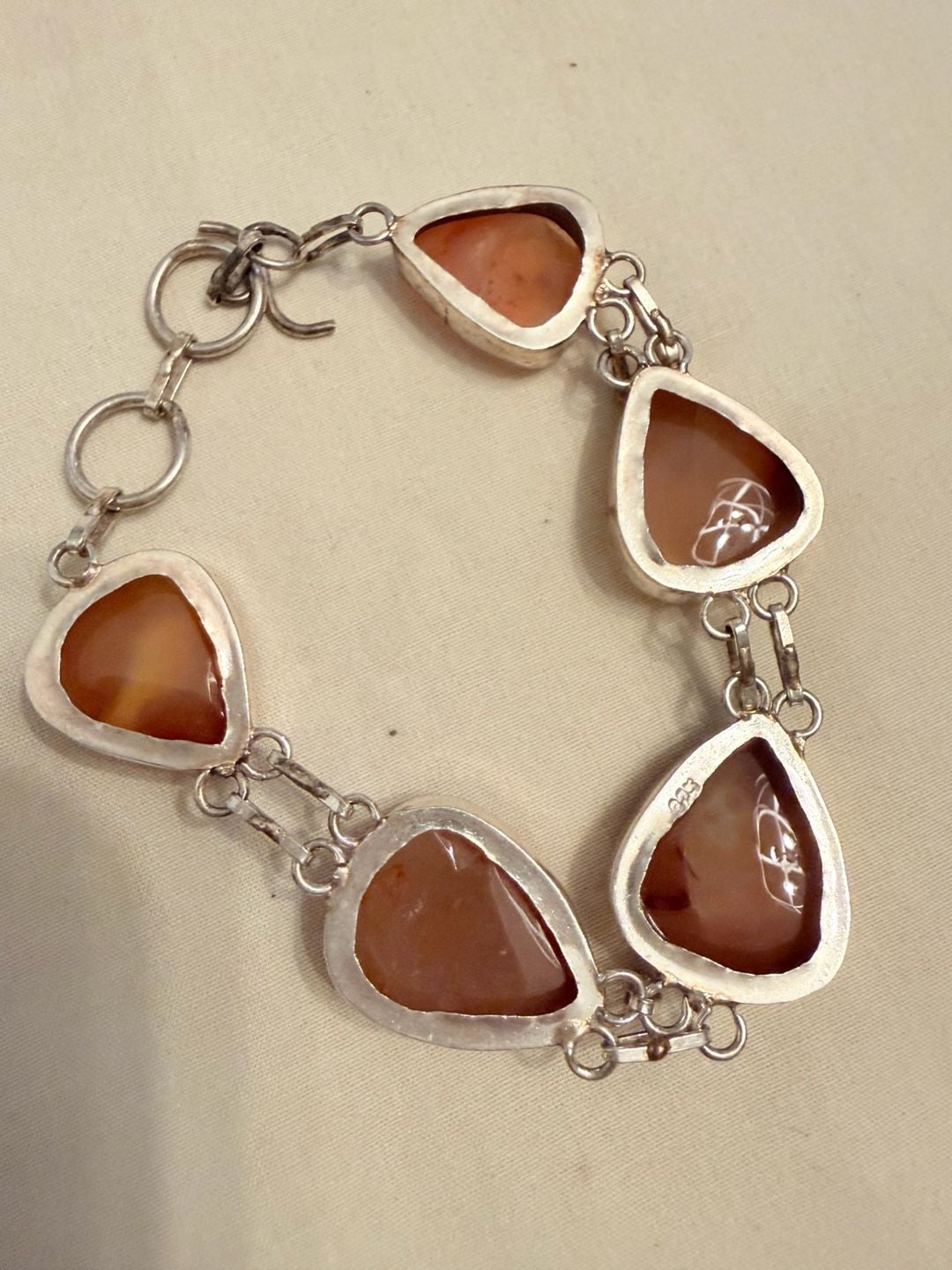 Artisan Sterling Silver Carnelian Teardrop Link Bracelet 925 5