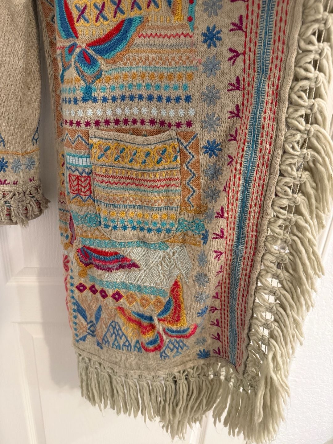 Johnny Was Biya Fringe Embroidered Hooded Duster Cardigan Coat Size S Butterfly Boho 6