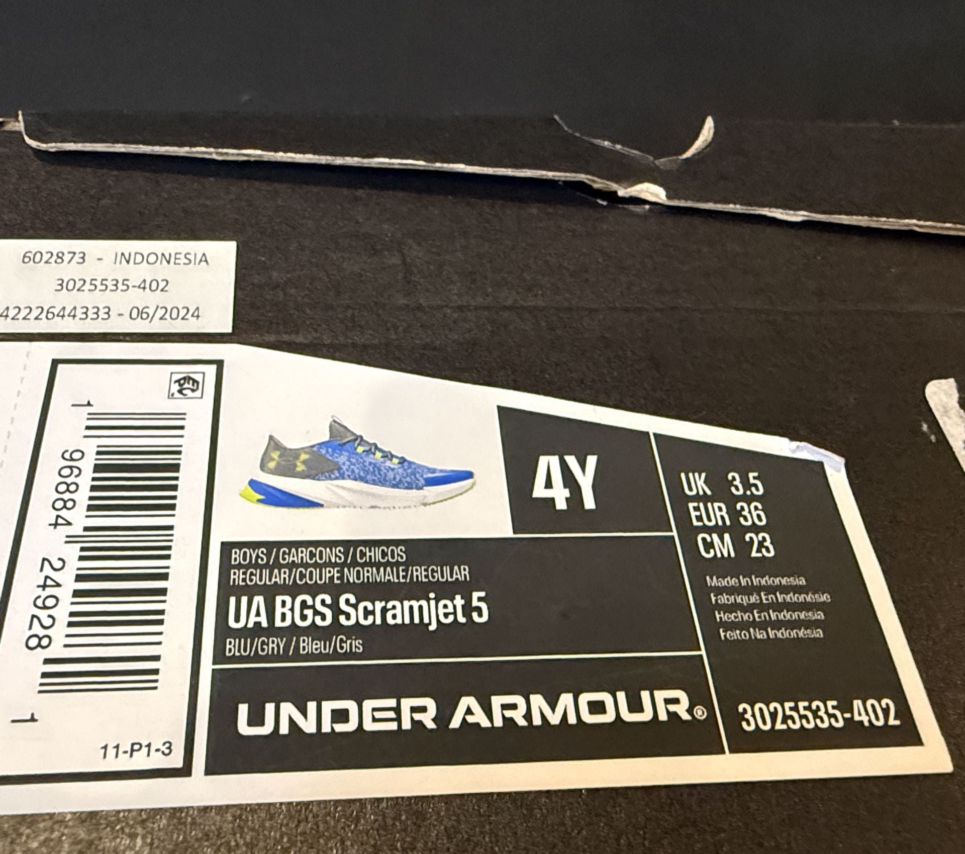 Under Armour Scramjet 4 Size 4Y Blue Yellow Sneakers 10