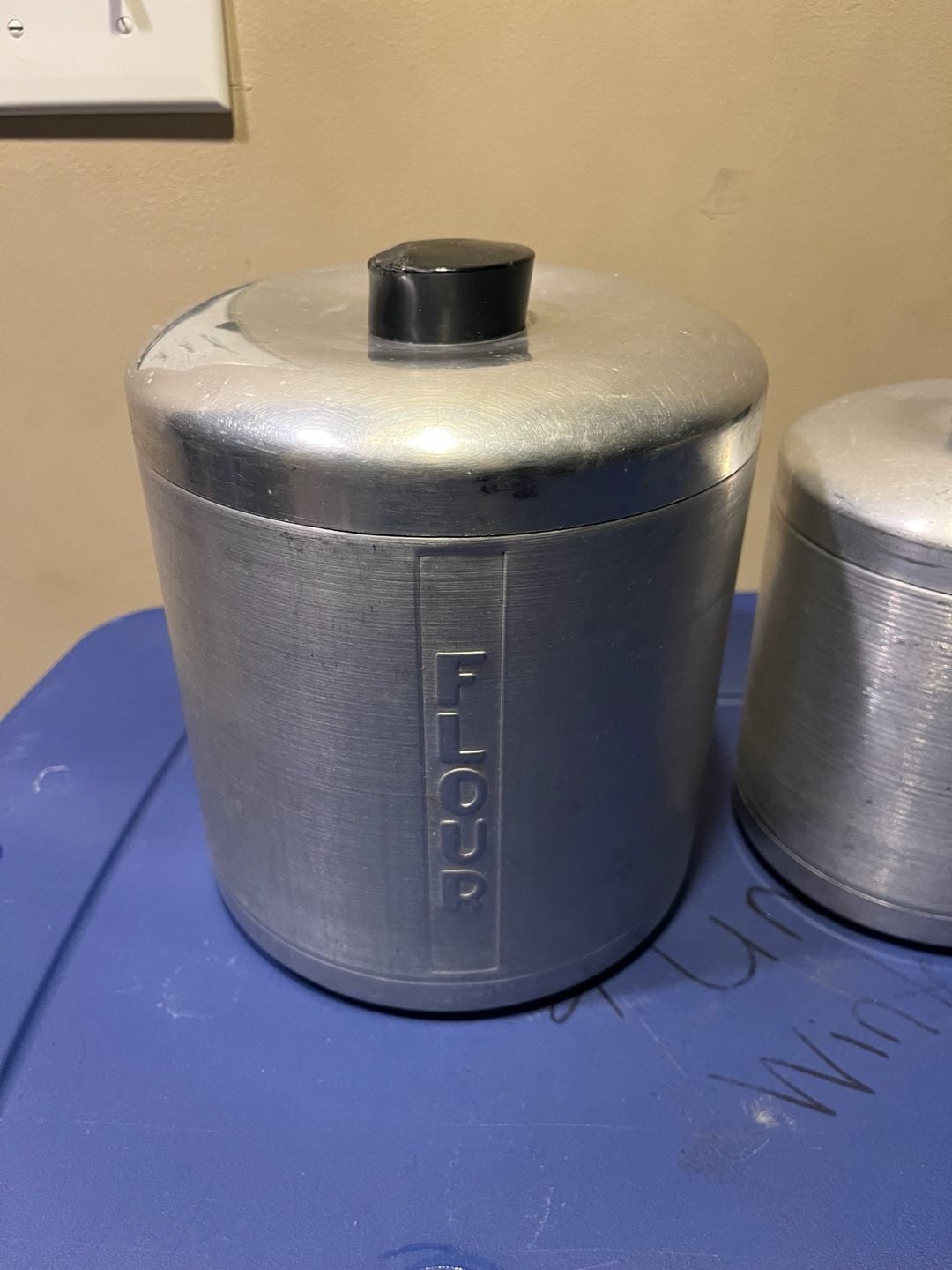 Vintage Spun Aluminum Canister Set Flour Coffee Tea 2