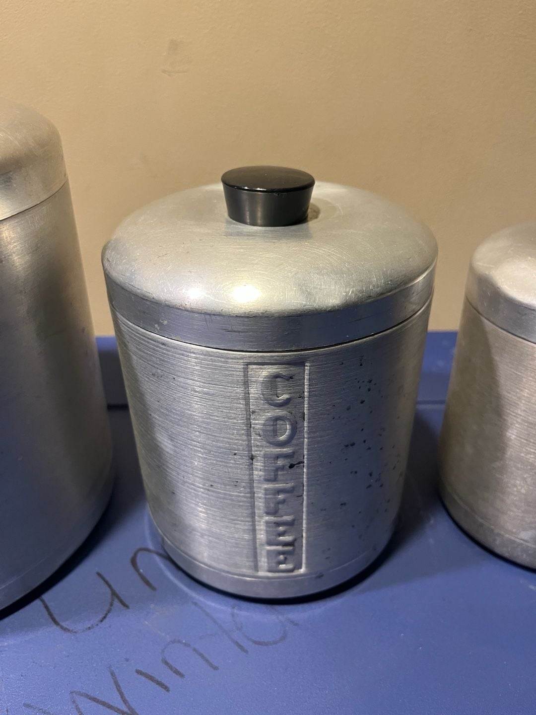 Vintage Spun Aluminum Canister Set Flour Coffee Tea 3