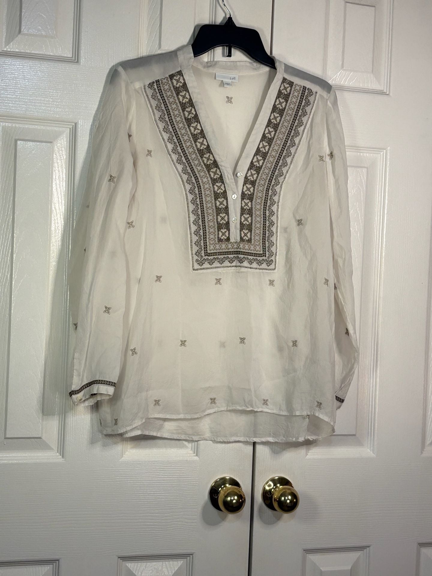 J.Jill Embroidered Tunic Top Size S White Rayon 5