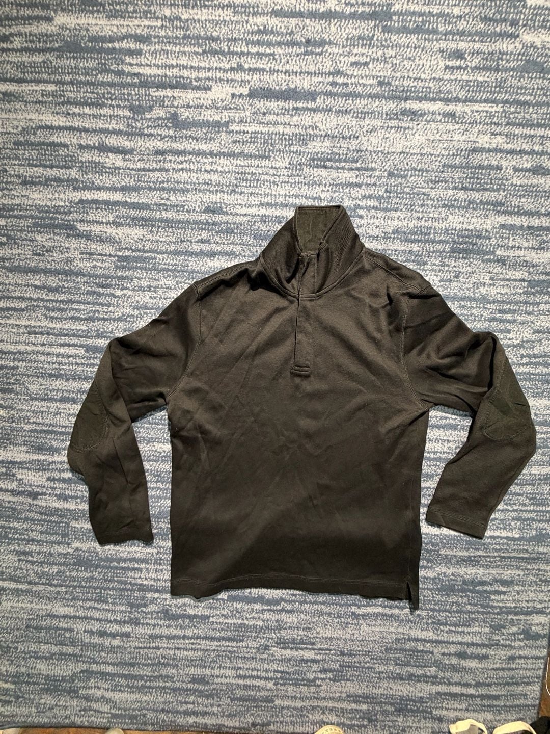 Banana Republic Quarter Zip Sweater Black Cotton Elbow Patches 2