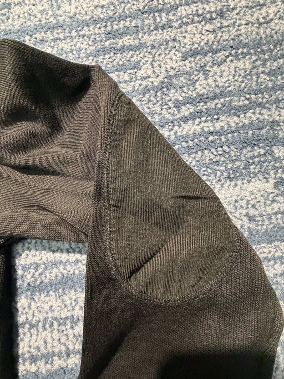 Banana Republic Quarter Zip Sweater Black Cotton Elbow Patches 4