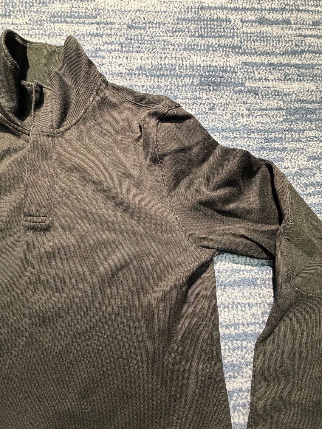 Banana Republic Quarter Zip Sweater Black Cotton Elbow Patches 6