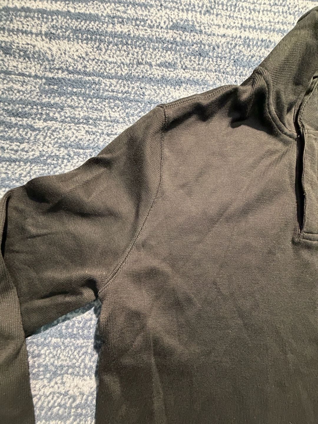 Banana Republic Quarter Zip Sweater Black Cotton Elbow Patches 9